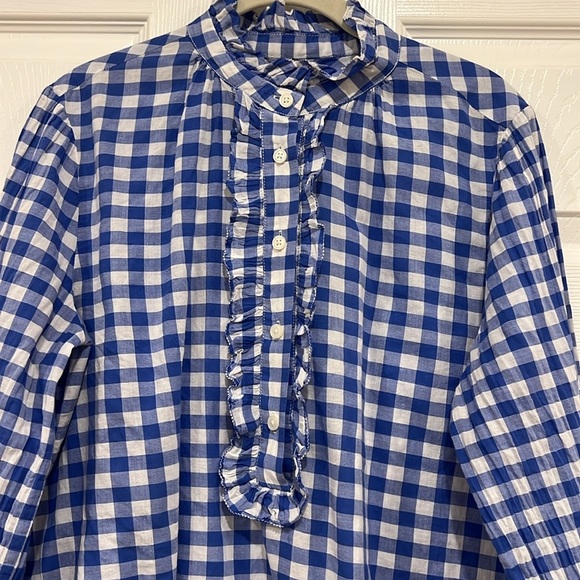 J. Crew Blue and White Gingham Popover Blouse Womens Size 14 - Picture 3 of 9